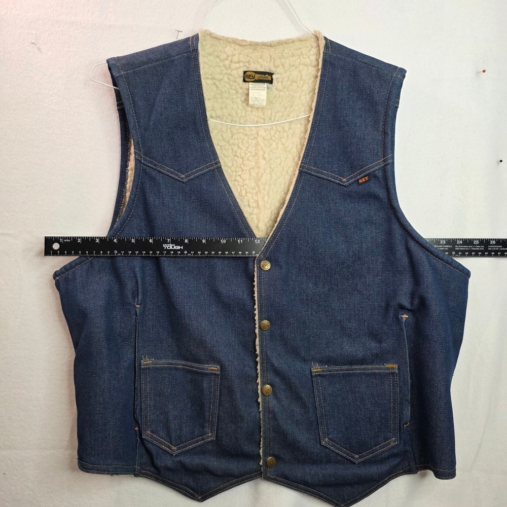 Key Jeans Mens 2XL Denim Sherpa Lined Western Vest Dark Wash Blue 1-8054.41 - Picture 5 of 8